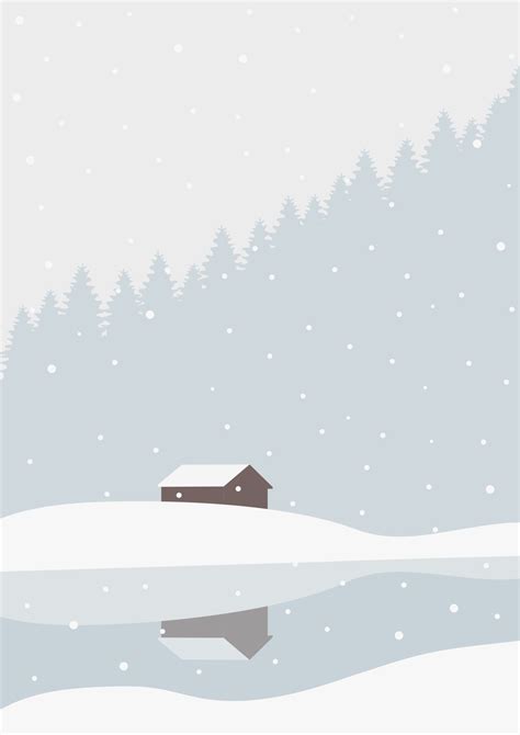 Winter landscape house in wild forest illustration poster. Snowy panorama, minimalist wall decor ...