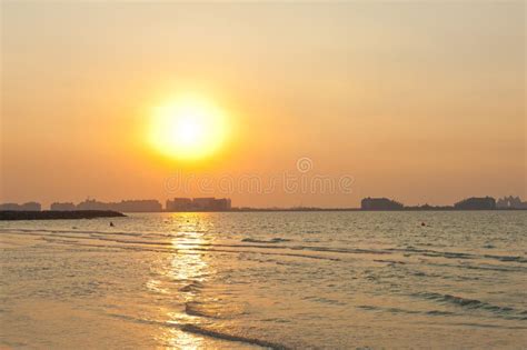 Sunset in Dubai stock image. Image of disc, construction - 41113693