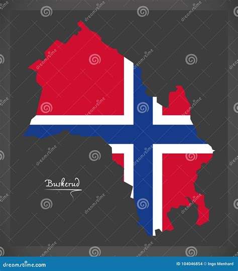 Buskerud Map of Norway with Norwegian National Flag Illustration Stock ...