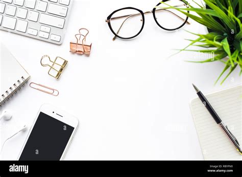 Top view of office desk table with modern accessories.flat lay background design.business and ...