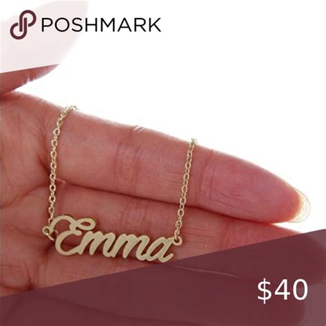 18k Gold Emma Name Necklace in 2020 | Name necklace, Good luck necklace, Curved bar necklace