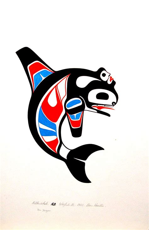 Killerwhale. Original acrylic on paper by Heiltsuk artist Ben Houstie. 18"h X 12"w. C.1985 ...