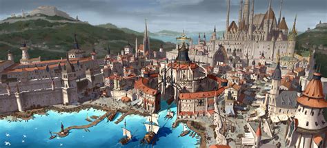 ArtStation - Medieval port city level design, 달 봉이 | Fantasy city, Fantasy landscape, Fantasy town