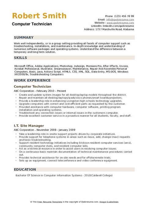 10+ Computer Technician Resume Samples & Templates for 2025