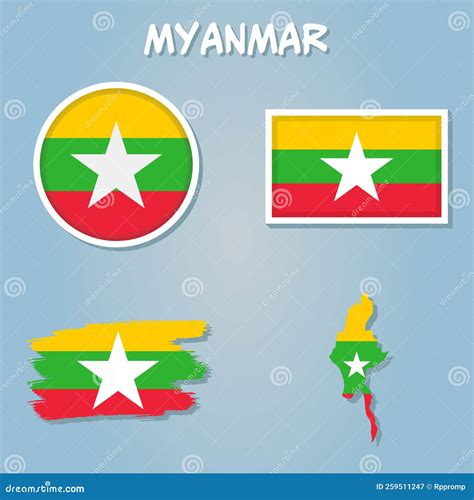 Map of Myanmar in Myanmar Flag Colors Stock Illustration - Illustration ...