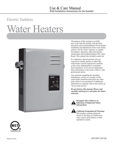 Rheem Tankless Water Heater User Manual