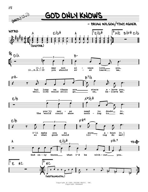 God Only Knows by The Beach Boys Sheet Music for Real Book – Melody, Lyrics & Chords at Sheet ...