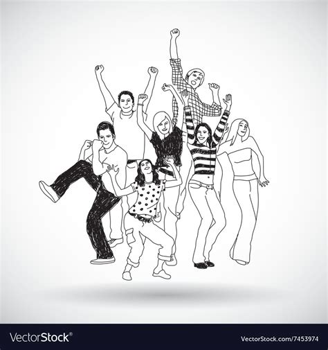 Group happy young people isolate black and white Vector Image