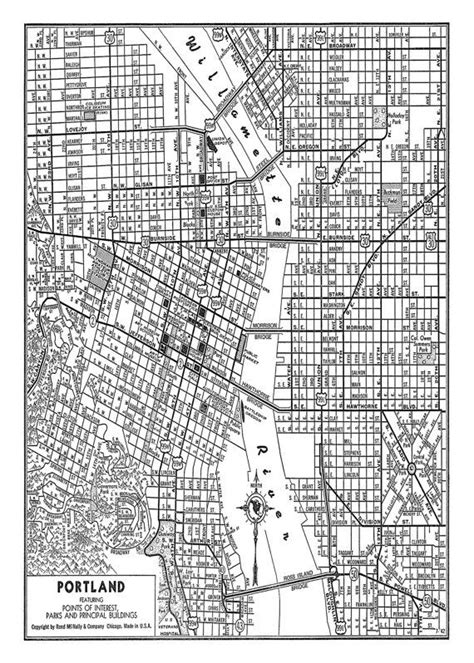 Portland Street Map Vintage Print Poster Black and White - Etsy | Portland oregon map, Portland ...