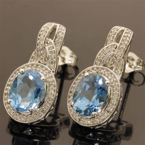 Solid 10k White Gold, 3.00ctw Genuine Blue Topaz & 0.24ctw Genuine ...