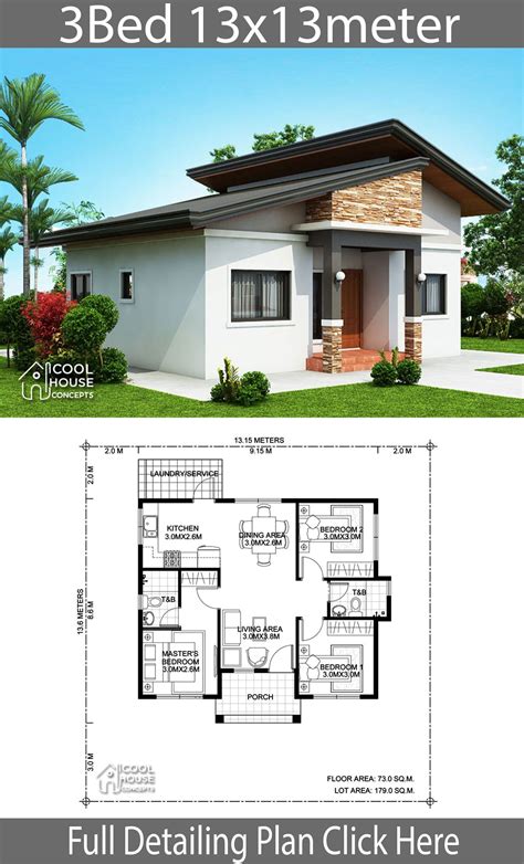 Home design Plan 13x13m with 3 bedrooms Home Ideas | Simple house ...