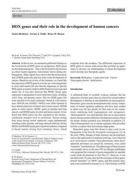 (PDF) HOX genes and their role in the development of human cancers