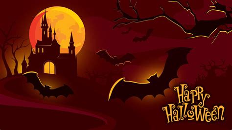 Halloween castle and flying bats - Virtual Backgrounds