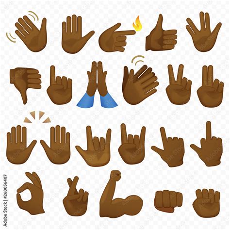 Set of african american or brazilian black hands icons and symbols. Emoji hand icons. Different ...