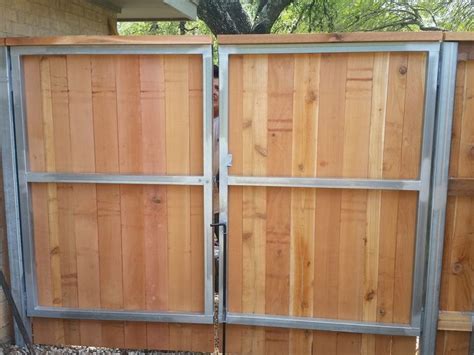 Custom wood metal frame double gate | Wood fence gates, Wooden gates driveway, Wood fence