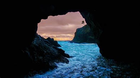 3840x2160 Cave Sunset Sea 4k HD 4k Wallpapers, Images, Backgrounds, Photos and Pictures