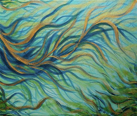 Seaweed - Acrylic Painting on Canvas, Abstract Sea Art in Gold and Blue ...