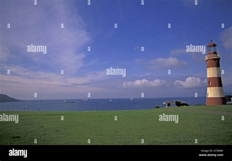 Europe, England, Plymouth. Plymouth Hoe, lighthouse Stock Photo - Alamy