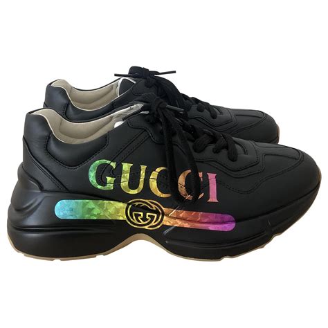 Gucci Rhyton black sneakers with multicolored logo Leather ref.228854 ...