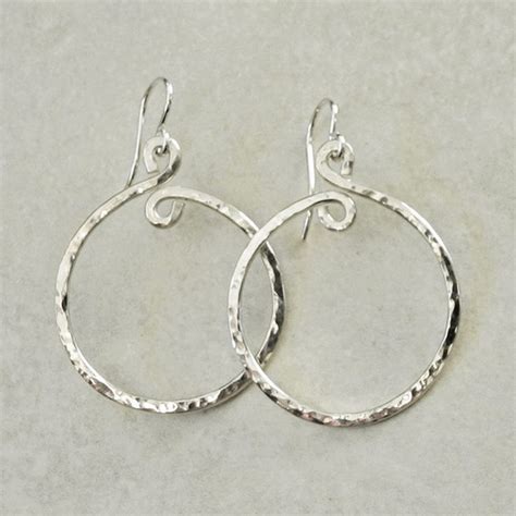 Hammered Sterling Silver Hoop Earrings 1.25 Diam.