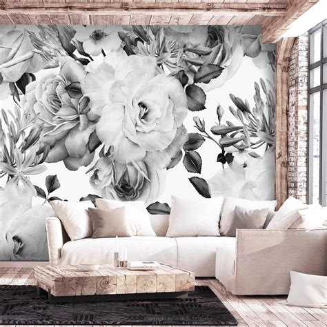 Tiptophomedecor Floral Wallpaper Wall Mural - Sentimental Garden Black ...