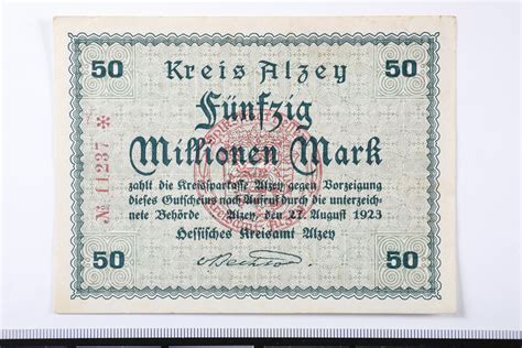 50,000,000 Mark Note, Alzey, Germany, 1923 | National Museum of American History