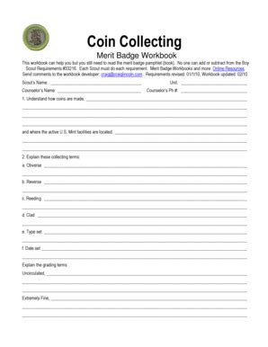 Coin Collecting Merit Badge Worksheet - Fill and Sign Printable Template Online