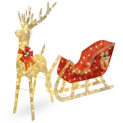 Best Choice Products Lighted Christmas 4ft Reindeer & Sleigh Outdoor ...