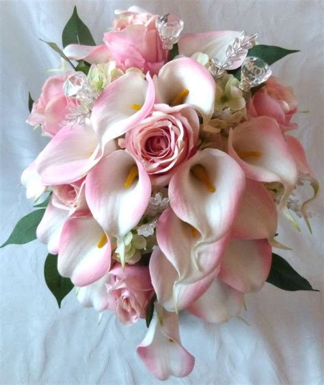 Blush Pink Rose And Pink Calla Lily Cascading Wedding Bouquet Set #2577964 - Weddbook