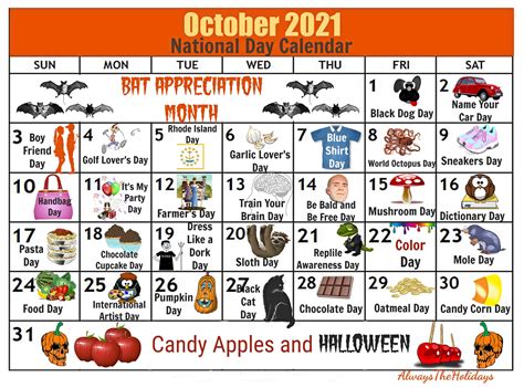 October National Day Calendar 2021 Free Printable Calendars - PELAJARAN