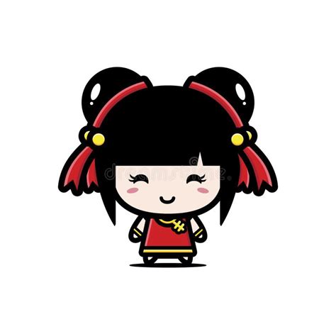 Cute Chinese Girl Cartoon Character Wearing Chinese Costume Stock ...