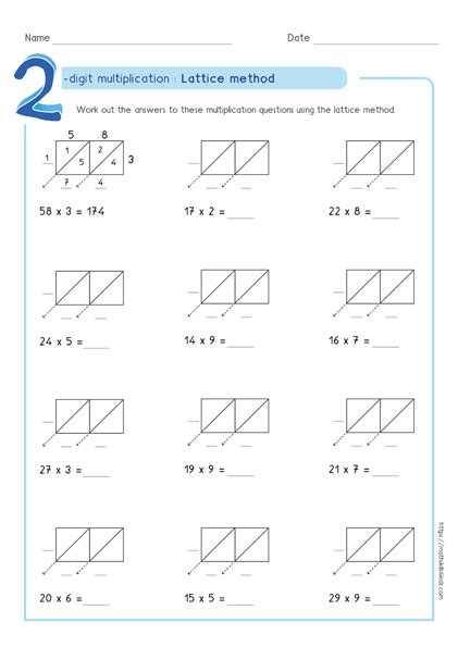 lattice method of multiplication worksheets