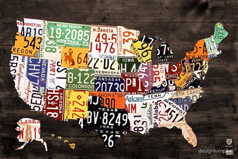 "License Plate Map of the United States of America - Warm Colors / Black Edition" by ...