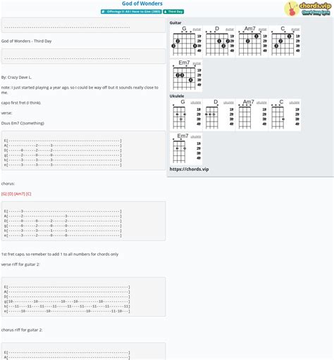 Chord: God of Wonders - tab, song lyric, sheet, guitar, ukulele | chords.vip