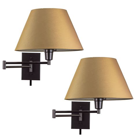 Kira Home Cambridge 13" Swing Arm Wall Lamp - Plug In/Wall Mount + Golden Bronze Fabric Shade ...