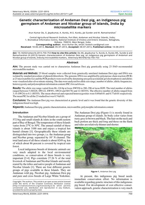 (PDF) Genetic characterization of Andaman Desi pig, an indigenous pig ...