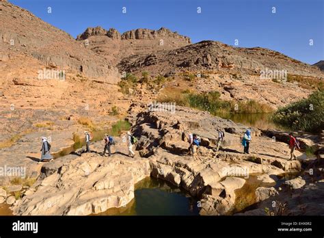 Algeria, Tassili N'Ajjer National Park, Group of people hiking in ...