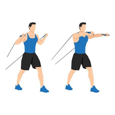 Resistance band chest press exercise, Flat vector illustration isolated on white background ...