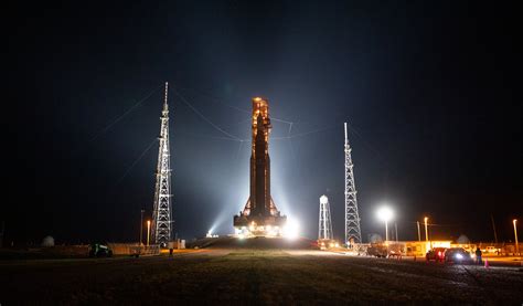 ESA - Artemis I on the launchpad at night