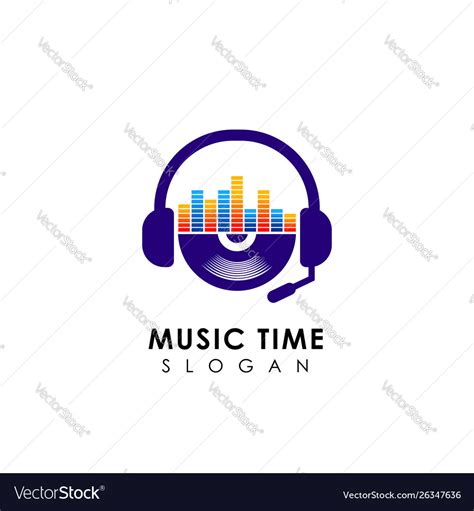 Music logo design with headphone and vinyl dj Vector Image