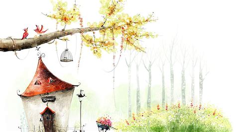 HD wallpaper: Fairy House, cottage, forest, fantasy, 3d and abstract ...