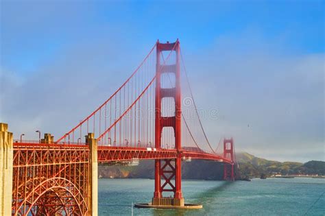 Vibrant and Iconic Golden Gate Bridge on Foggy Morning Stock Image - Image of attraction, haze ...