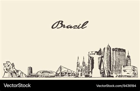 Brazil skyline drawn sketch Royalty Free Vector Image