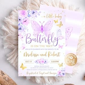 Purple Butterfly Baby Shower Invitation, for Girl, Little Butterfly ...