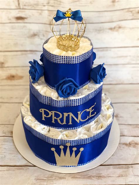 Royal Prince Baby Shower Diaper Cake 3 Tier Personalized Gold | Etsy