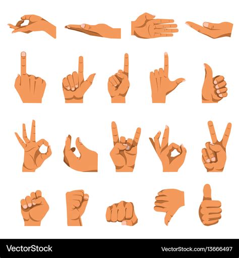 Hand and finger gestures flat isolated Royalty Free Vector