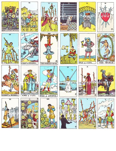 Set of 78 Rider Waite Tarot Cards Digital Collage Sheet