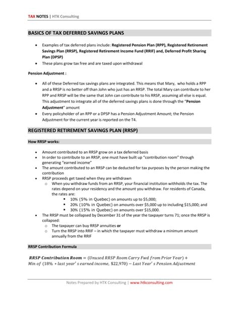 Basics of Tax Deferred Savings Plan and RRSP