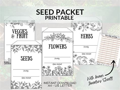 Printable Seed Envelopes DIY Seed Packets Seed Storage Seed - Etsy