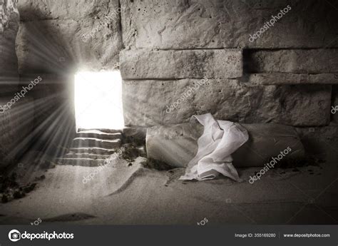 Empty tomb while light shines from the outside. Jesus Christ ...